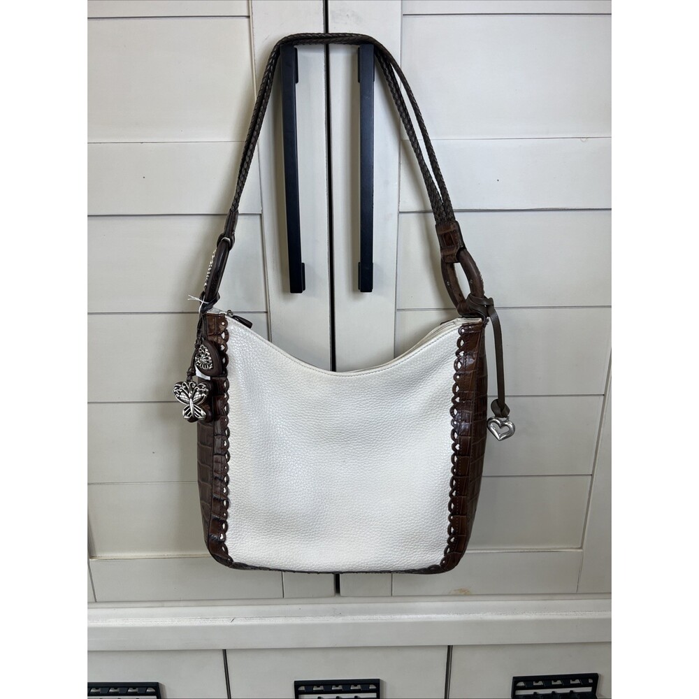 Vintage Brighton Croc Embossed Pebbled Leather Two Tone Shoulder Bag Purse